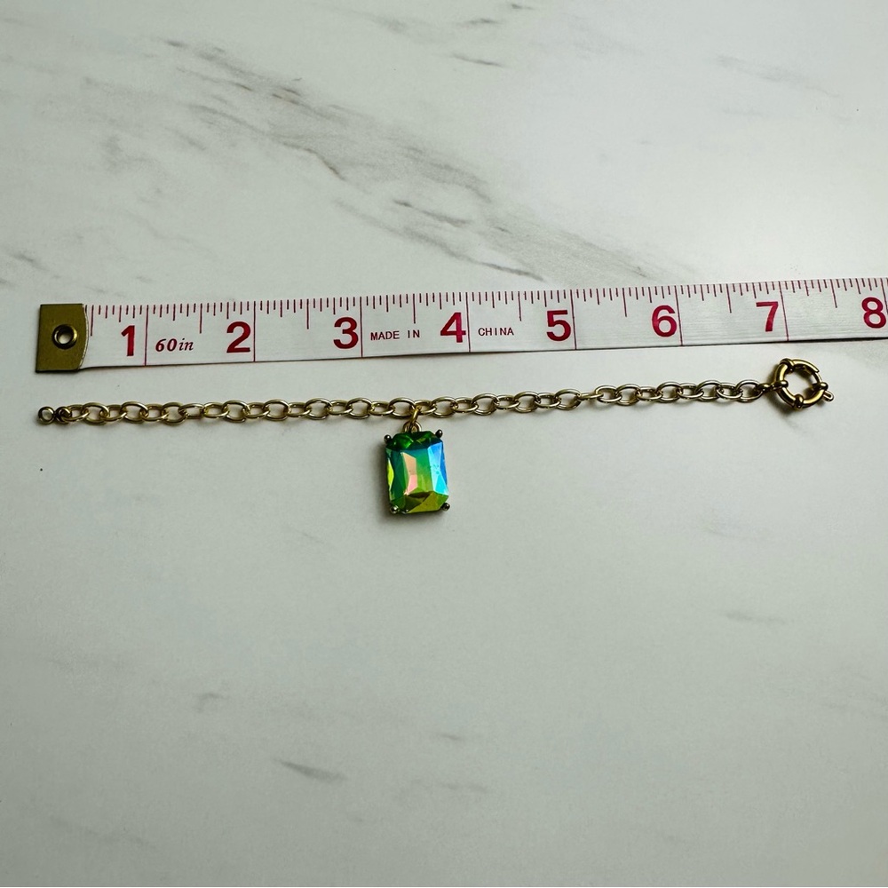 Handcrafted Gold Tone Bracelet w/ Iridescent Gemstone Pendant | 7” - Picture 10 of 13